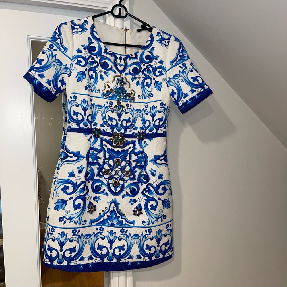 Beulah Blue Versace-Design Short Sleeve Dress